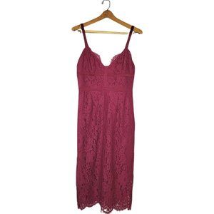 Keepsake the Label Interlude Berry Red Lace Midi Dress Size M
